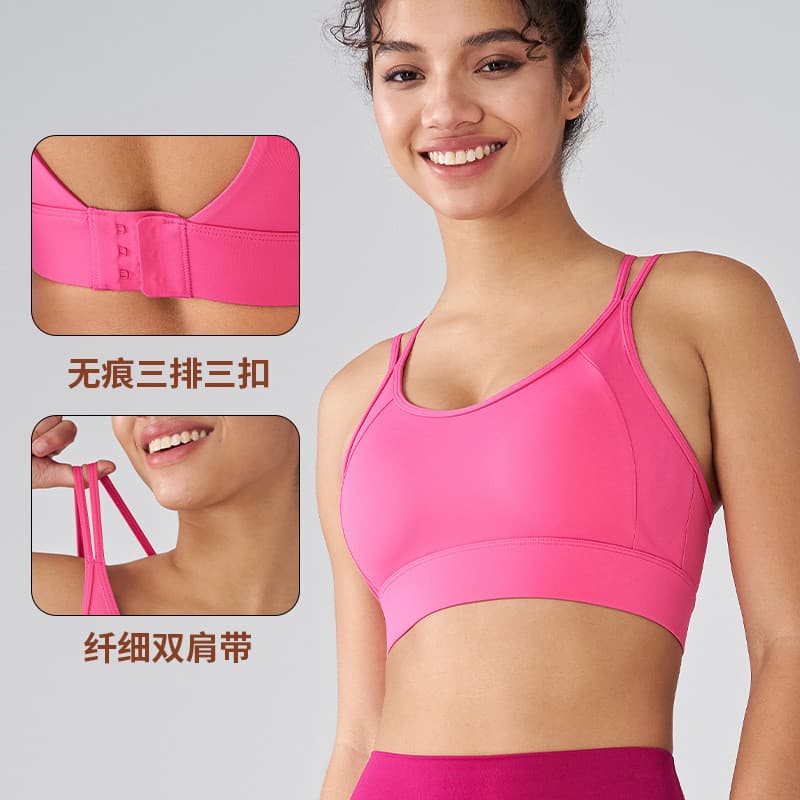 Roupa interior esportiva feminina alça de ombro fina contraste cor colete fixo copo de uma peça de secagem rápida roupas