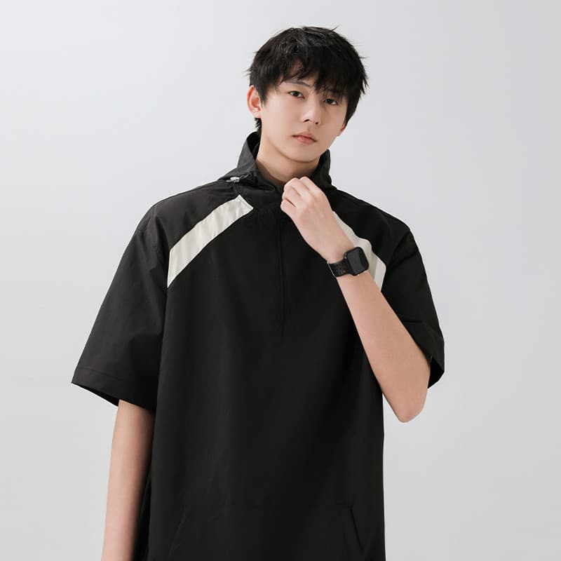 Camisa POLO americana de manga curta com meio zíper, roupa de rua de verão masculina, estilo motocicleta, Design solto,