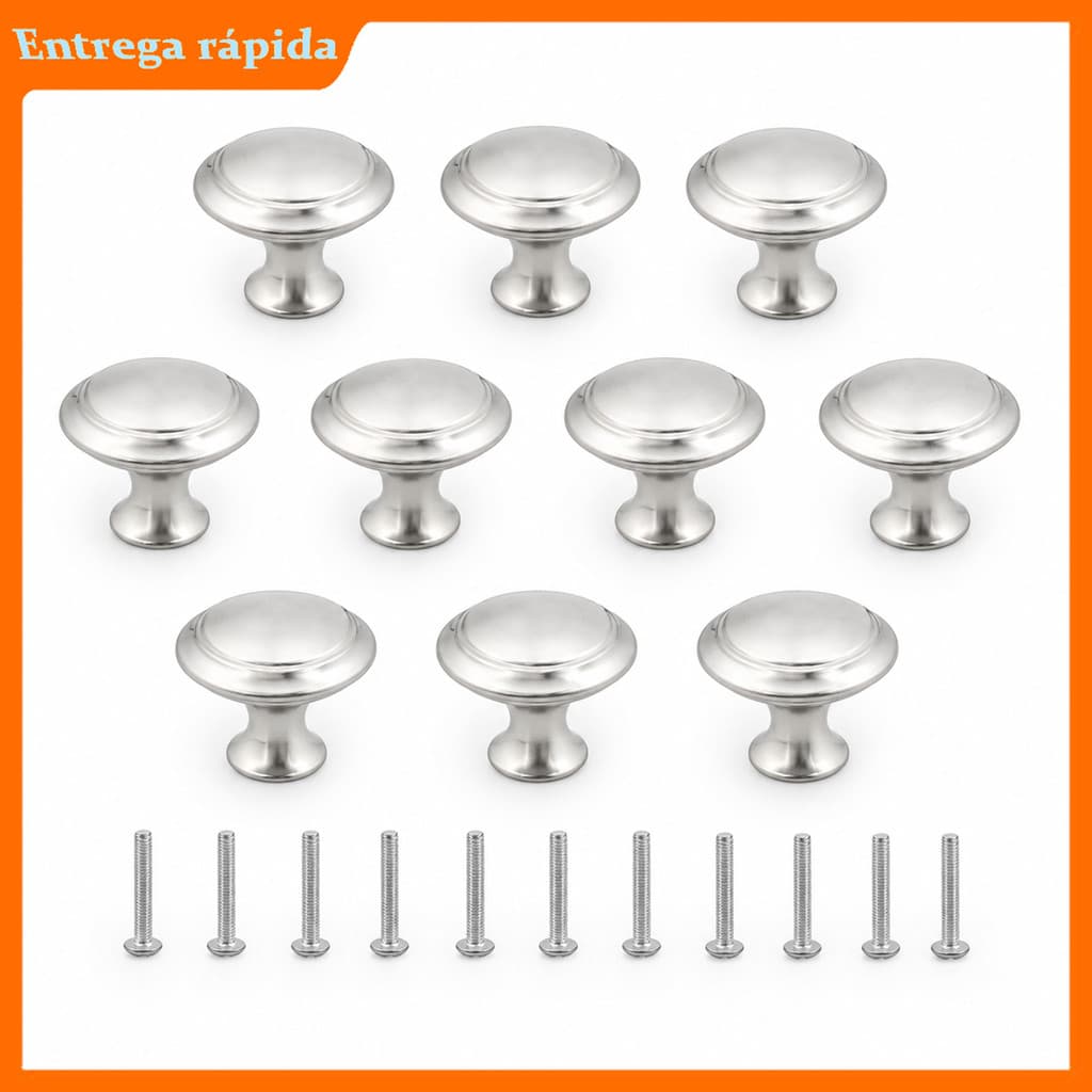 Kit 10/20 Puxadores Botão Prata Fosco 30mm com Parafusos M4x20mm para Armário de Cozinha, Gaveta e Guarda-Roupa