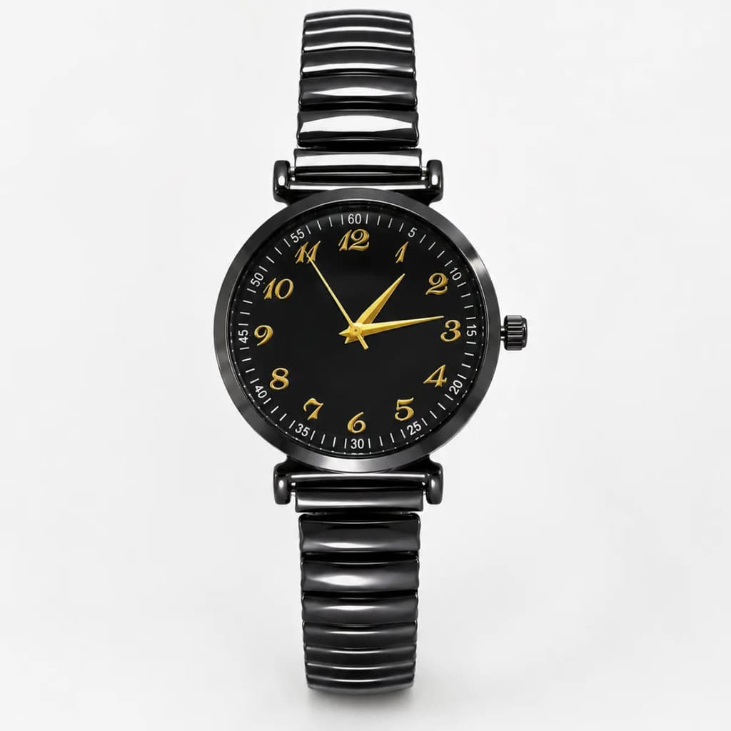 Relógio Pulso Preto Analógico Pulseira Expansível Elegante