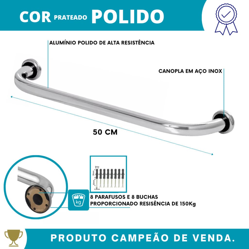 Alça Barra De Apoio  Aluminio 50Cm Idoso Deficiente SUPORTE Parede BANHEIRO apoio vaso sanitário