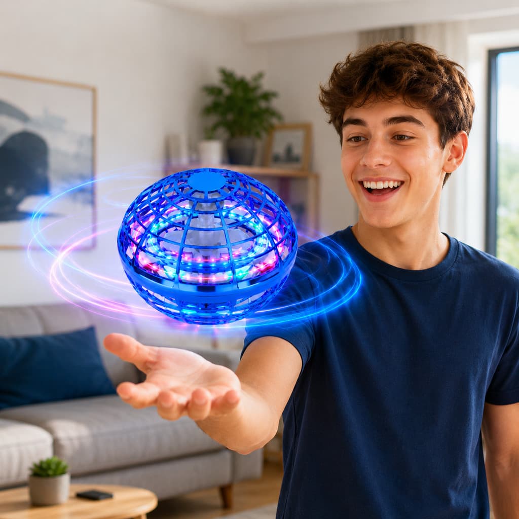 Bola Voadora LED Spinner Recarregável Brinquedo Interativo com Efeito Boomerang USB