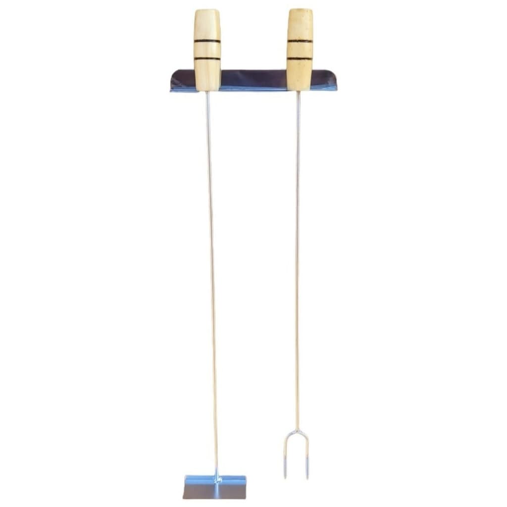 Rastelo Mexedor de Brasa 49cm e Garfo para Churrasco 59cm com Cabo de Madeira