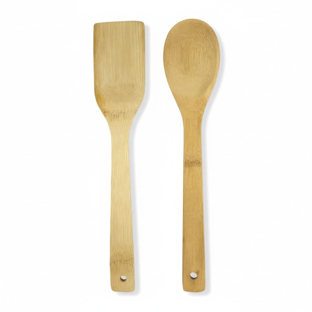 Kit Colher de Pau e Espátula de Bambu 30cm Utensílios de Cozinha Madeira Premium Genérico