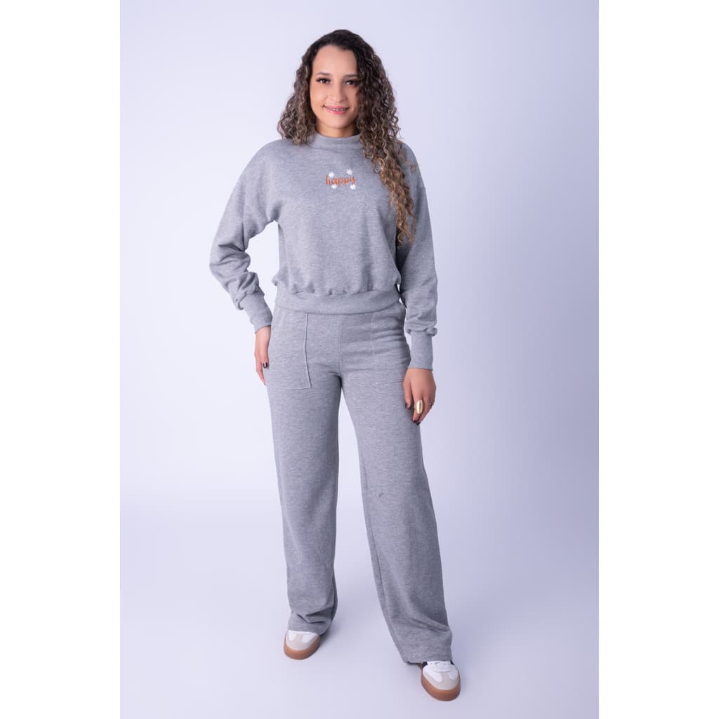 Conjunto Moletom Feminino Blusa e Calça Pantalona Algodão