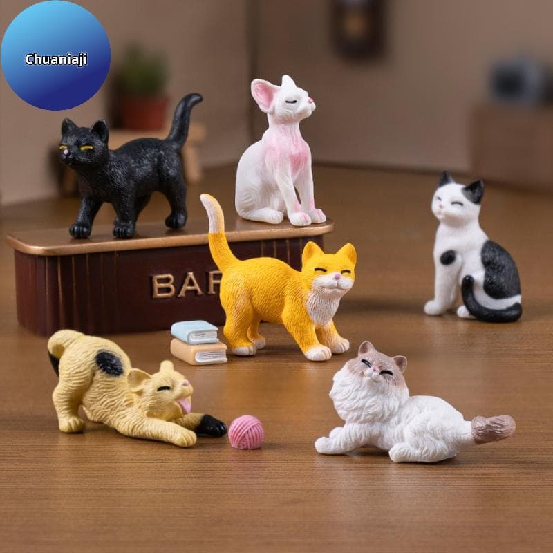 Chuaniaji 3/6 Pcs DIY Micro Paisagem Resina Ornamento De Gato Animal Em Miniatura Decoração De Jardim De Fadas Gatinho E