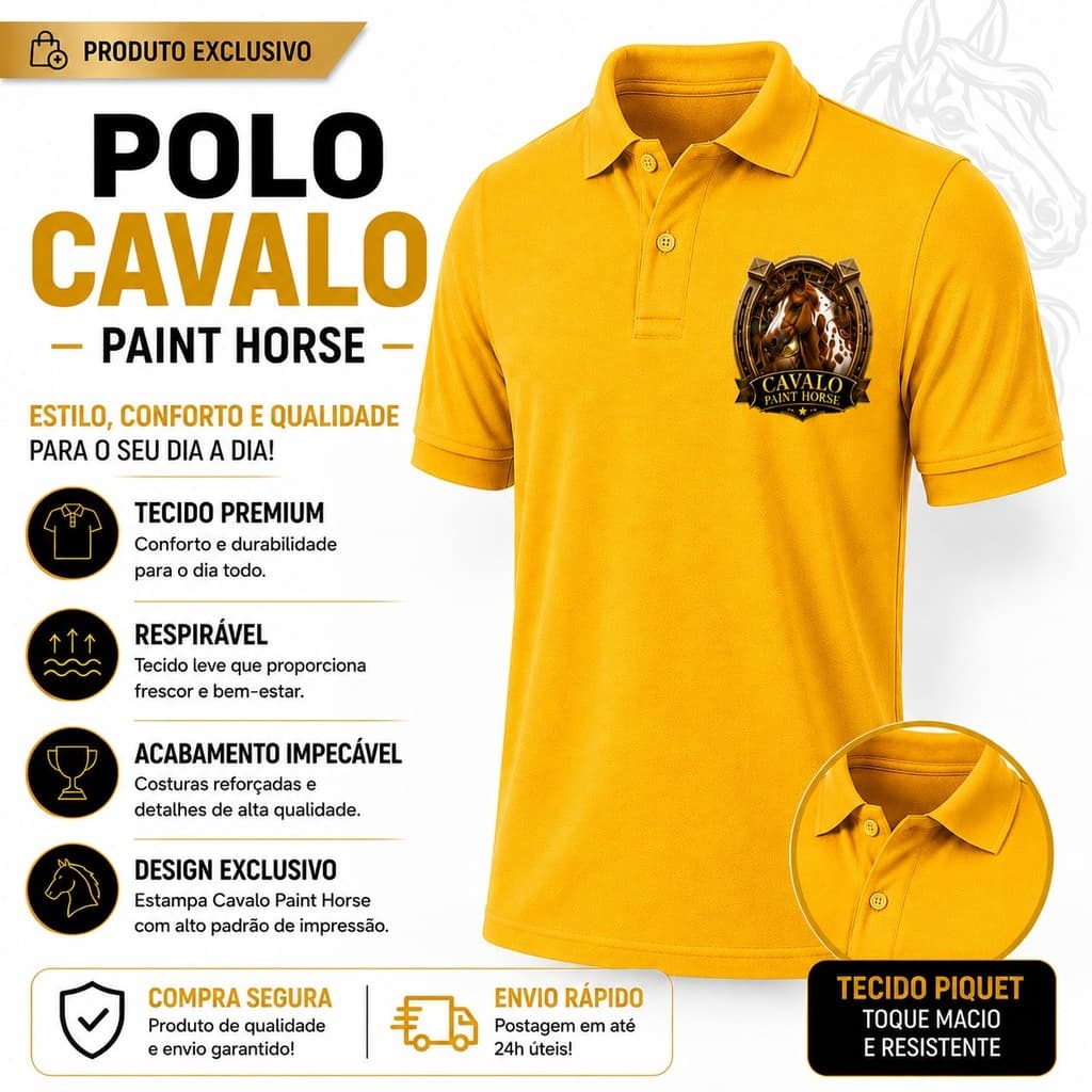 Camisa Gola Polo Cavalo Paint Horse Piquet Premium