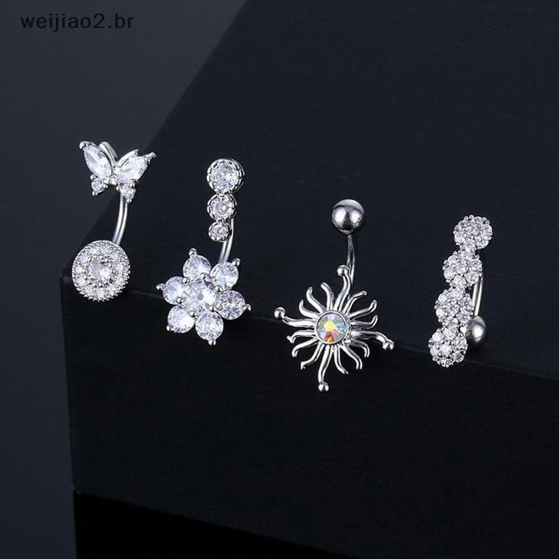 weijiao2 . BR Anel De Barriga De Coração De Cristal-Formato De Animal Em Aço Inoxidável Com Barra Curvada Joias Corporai