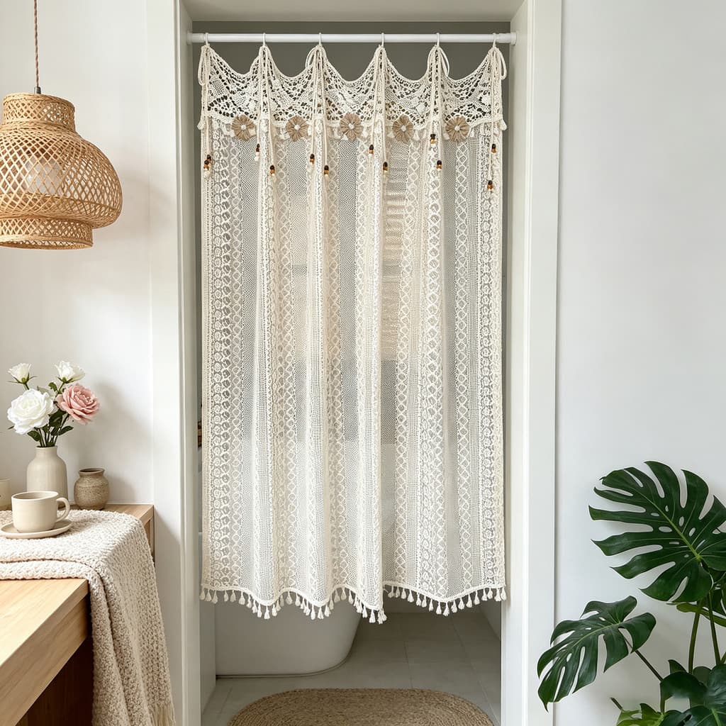Boho Crochet Macrame Cortina Transparente Para Sala De Estar Bohemia Tassles Cortinas De Janela Tie Top Geométrico Trata