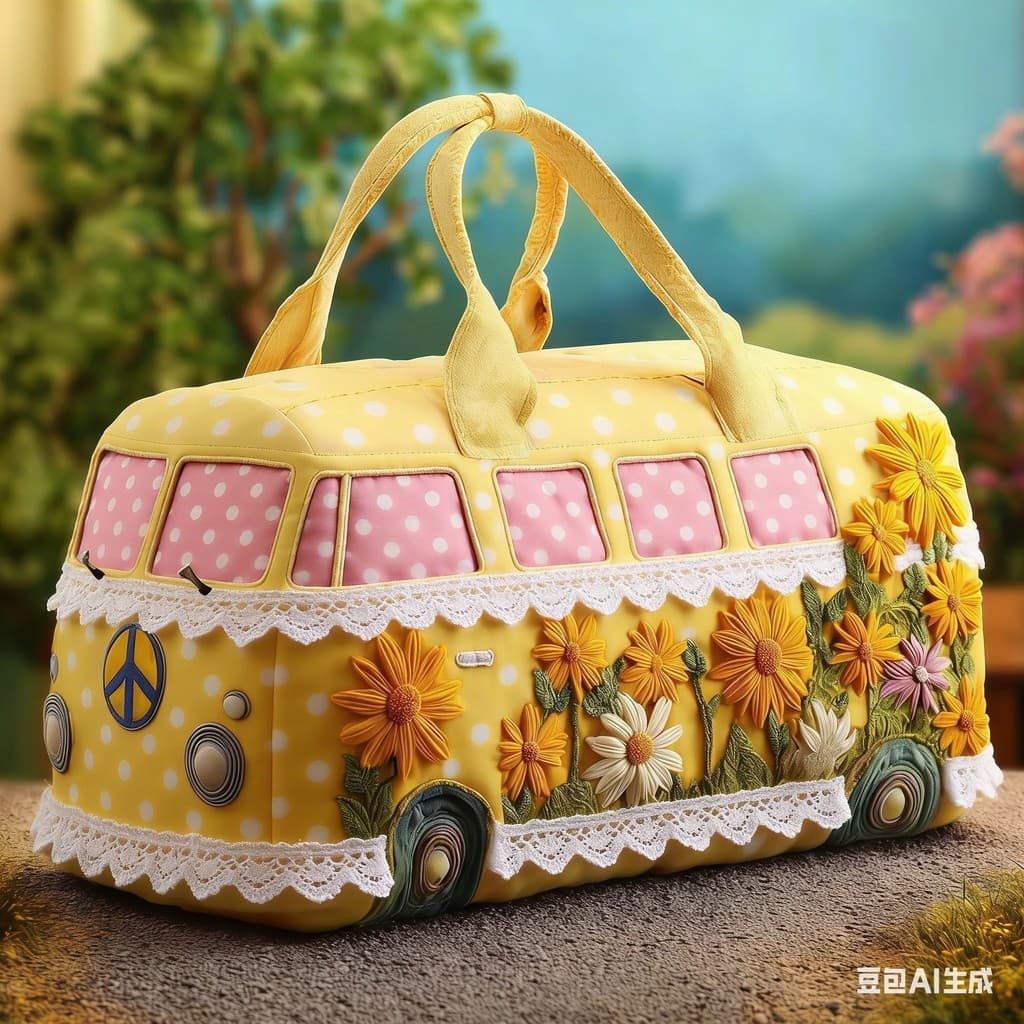 Bolsa retrô Floral em formato de ônibus estilo Mori infantil bolsa de tecido de grande capacidade bolsa de piquenique
