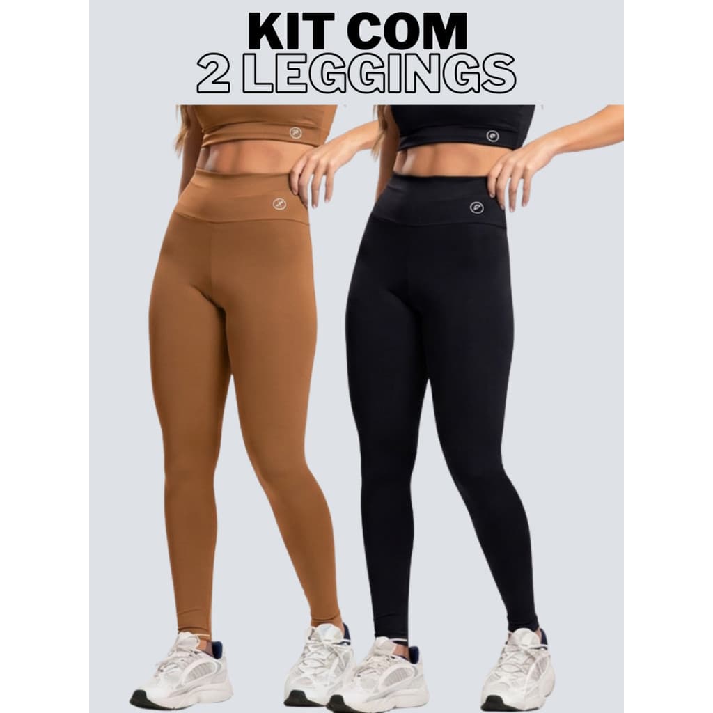 Kit com 2 Leggings Fitness Element Academia Calça Suplex Zero Transparência Cós Alto Feminino