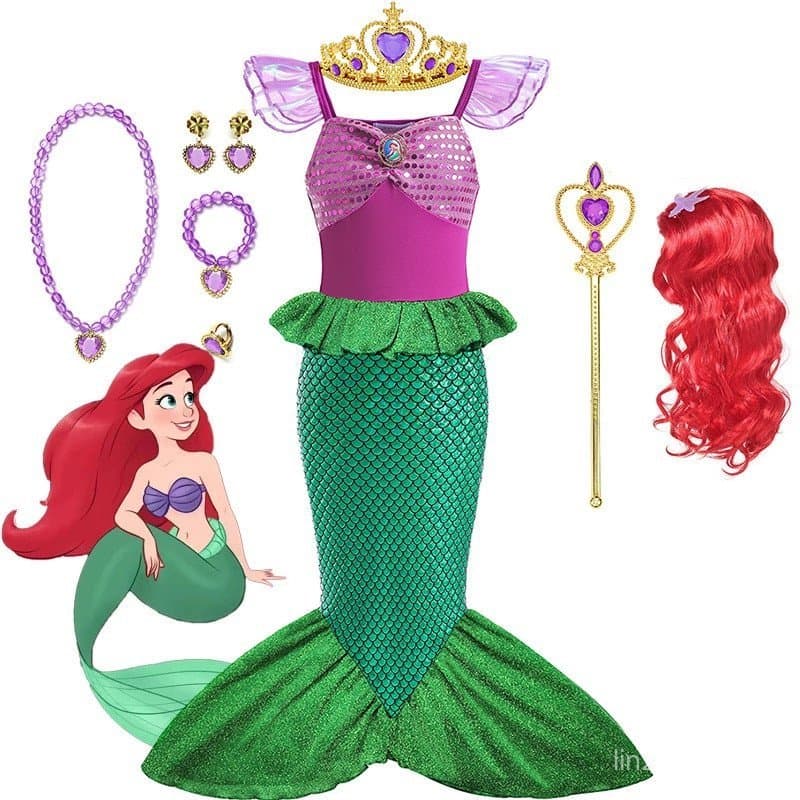 Sereia Arial Princesa Fantasia Para Meninas Vestido Cosplay