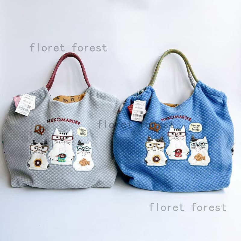 Japão Kusuguru genuíno bordado óculos gato bolsa bolsa de ombro velo saco de compras 621