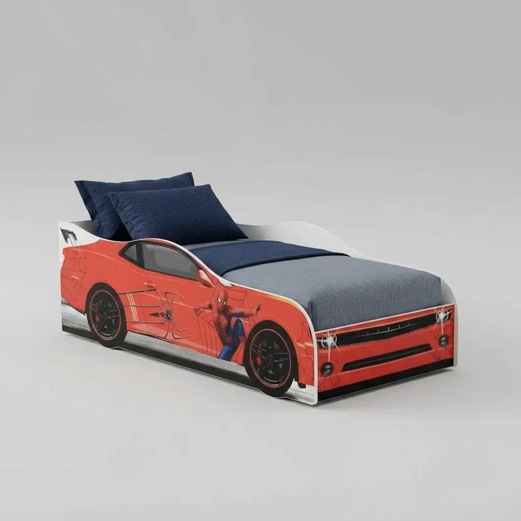 Cama Carro Infantil Homem-Aranha Compacta Com Colchão MDF Quarto Menino Grade Proteção Personagem Premium