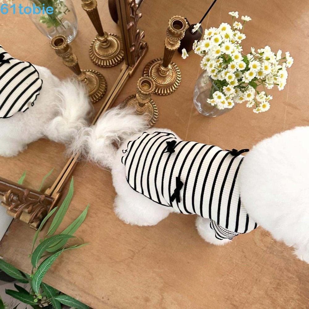 TOBIE Pet Listrado Manga Curta , Design Fino Colete Bonito Para Cachorro , Saia Macia Respirável Animais De Estimação Fi