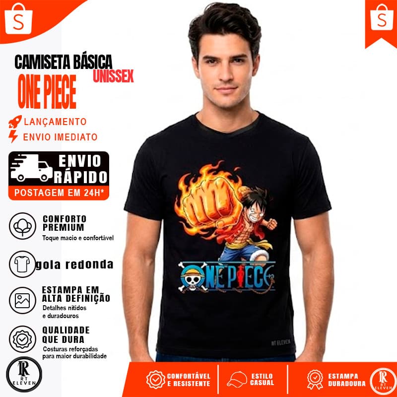 Camiseta One Piece Luffy estampada Personalizada RT Eleven  camiseta Tshirt  Algodão Unissex - ref 503