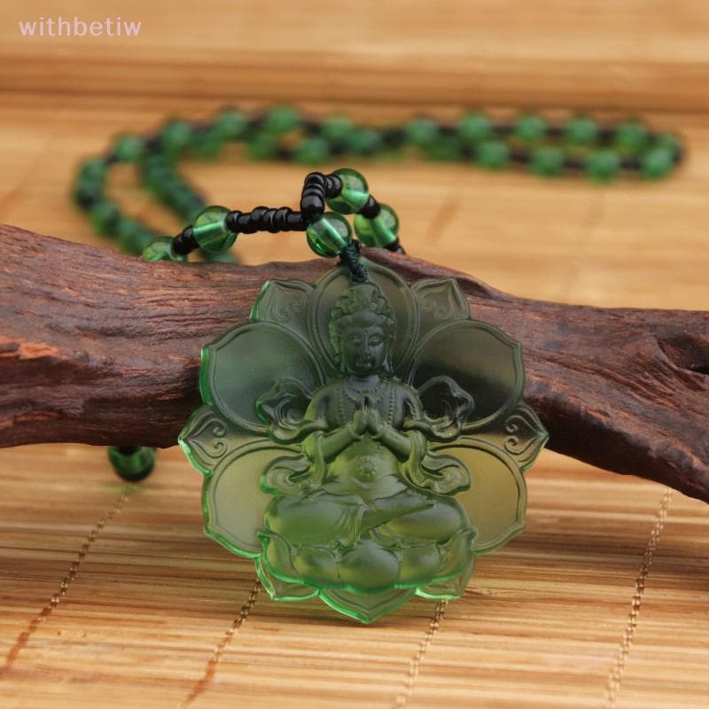 (withbetiw) Natural Vintage Liuli Cristal Esculpido Guanyin Pingente Nelace Jóias Charme Aura Amuleto Presente Para Home