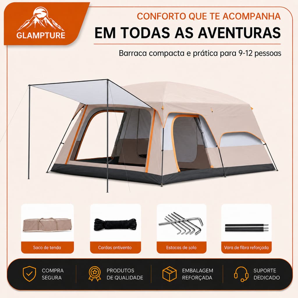 Barraca Camping Acampamento 9-12 Pessoas Grande Família Lux barraca impermeável