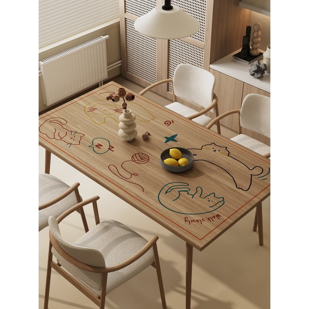 Imitação de grão de madeira tapete de mesa impermeável à prova de óleo descartável toalha de mesa dos desenhos animados