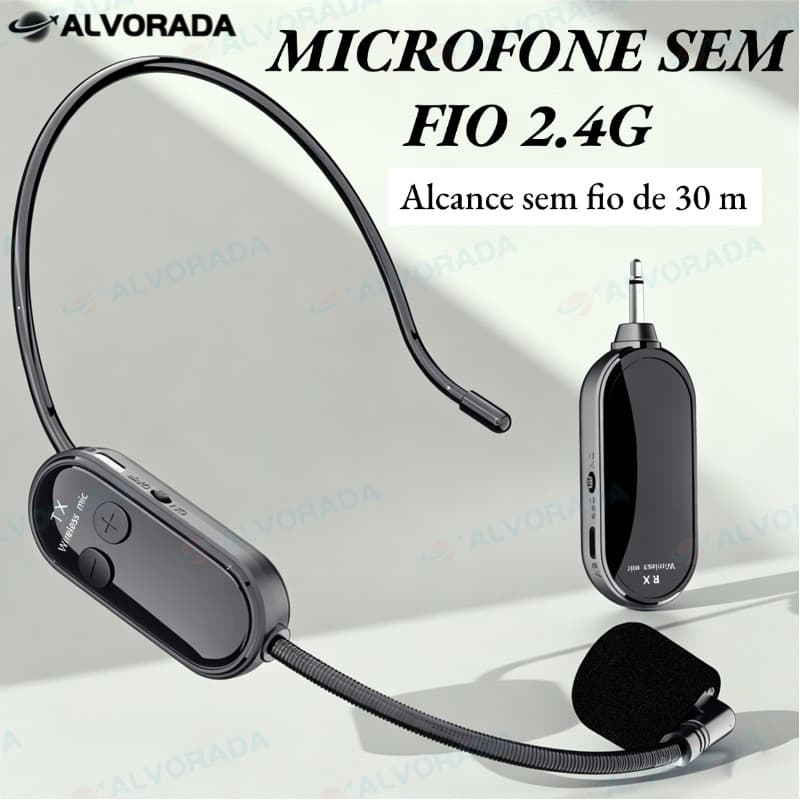 Kit Microfone de Cabeça Sem Fio Headset 2.4GHz -Transmissor + Receptor-Para Aula, Apresentações, Academia,duplo-AD