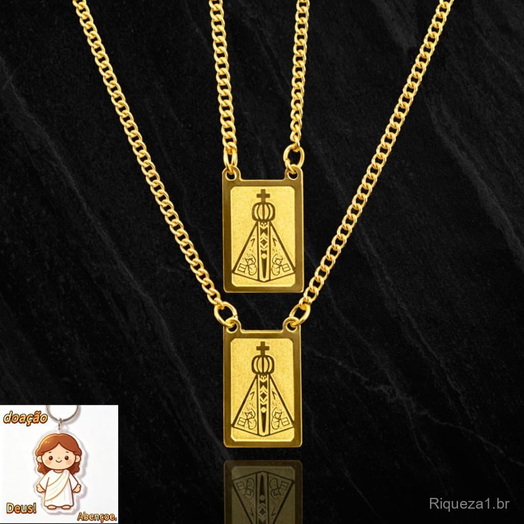 Colar Escapulário Nossa Senhora Aço Inox Banhado à Ouro Aço Inoxidável 316L Unissex