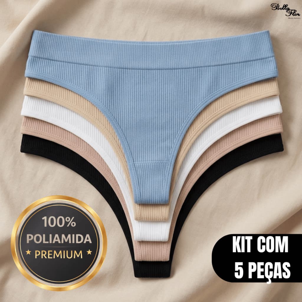 Kit 3/5/8 Calcinhas Feminina Sem Costura Fio Dental Modeladora Canelada Alta Compressão Não Marca Conforto Premium