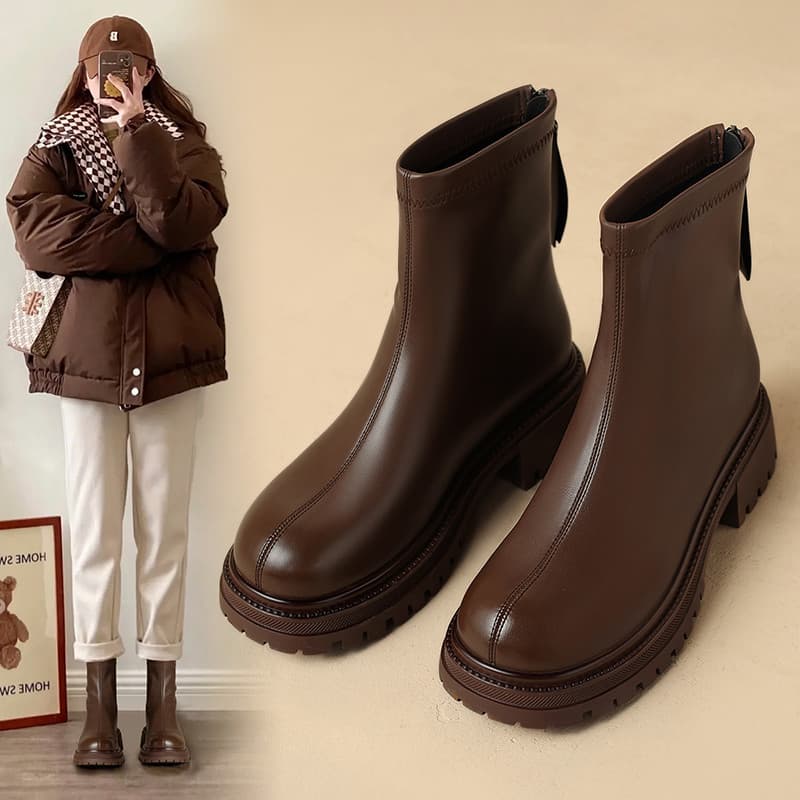 ZHR Botas Femininas Botas Curtas Inverno 2026 Novo Estilo Botas Únicas Outono Inverno Forro de Lã Sapatos Femininos Dedo