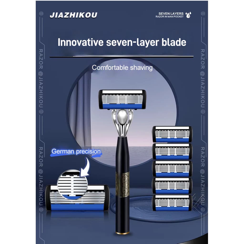 【Alta Precisão】Navalha de barbear masculina com lâmina de 7 camadas e suporte de metal/Barbear suave e eficiente