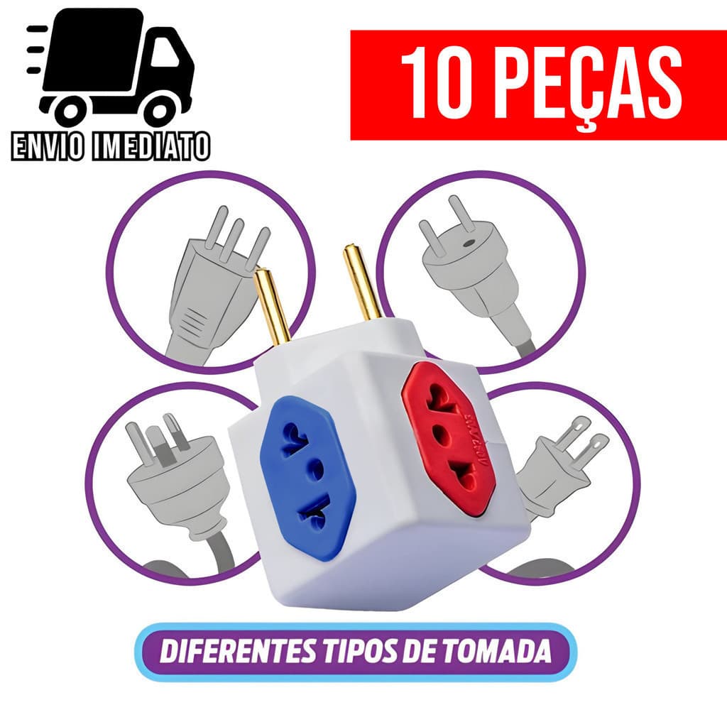 Adaptador de Tomada Cubo Colorido Prime 4 Entradas Bivolt Universal 10A e 20A