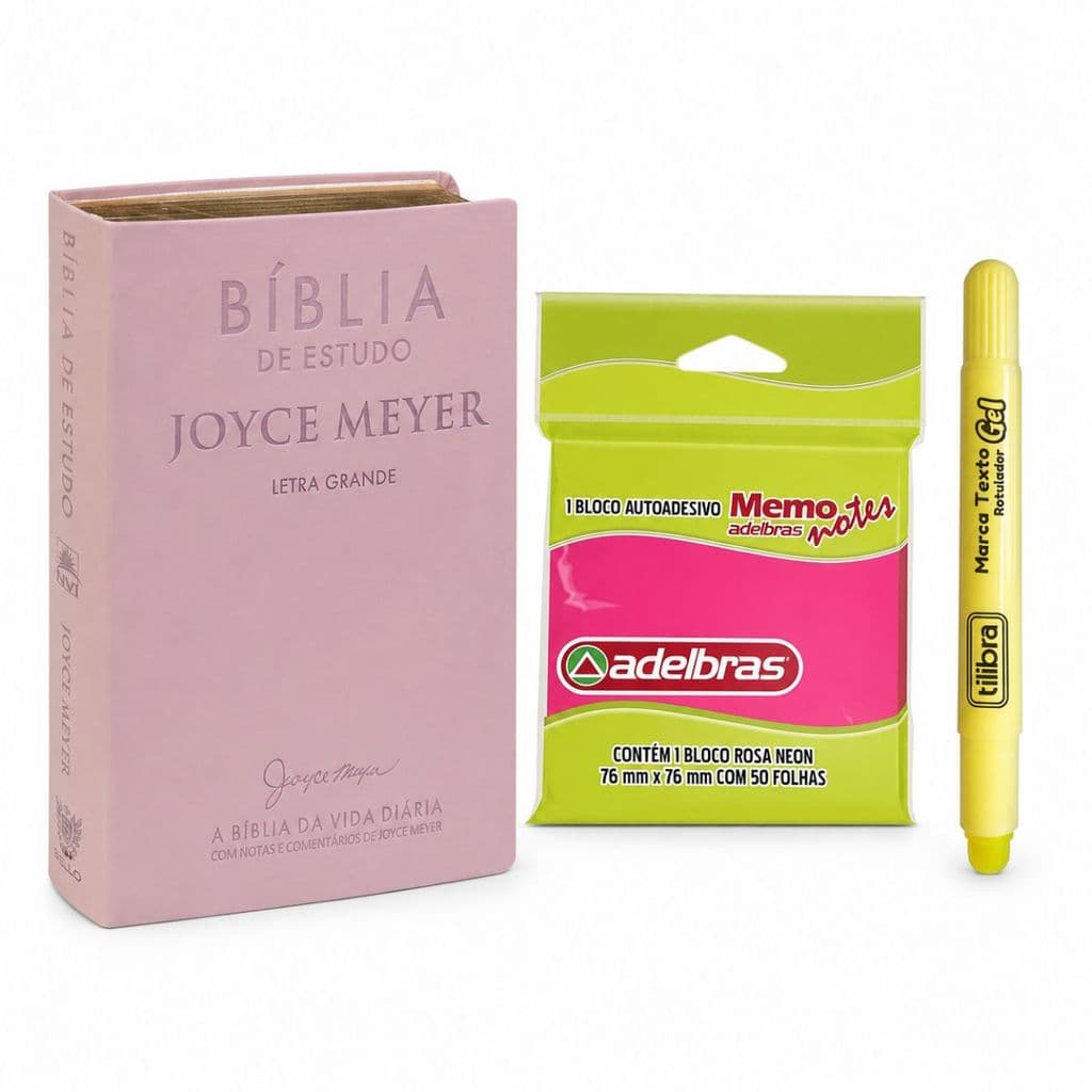 Kit Bíblia De Estudo JM Nude + Bloco Adesivo + Marca Texto