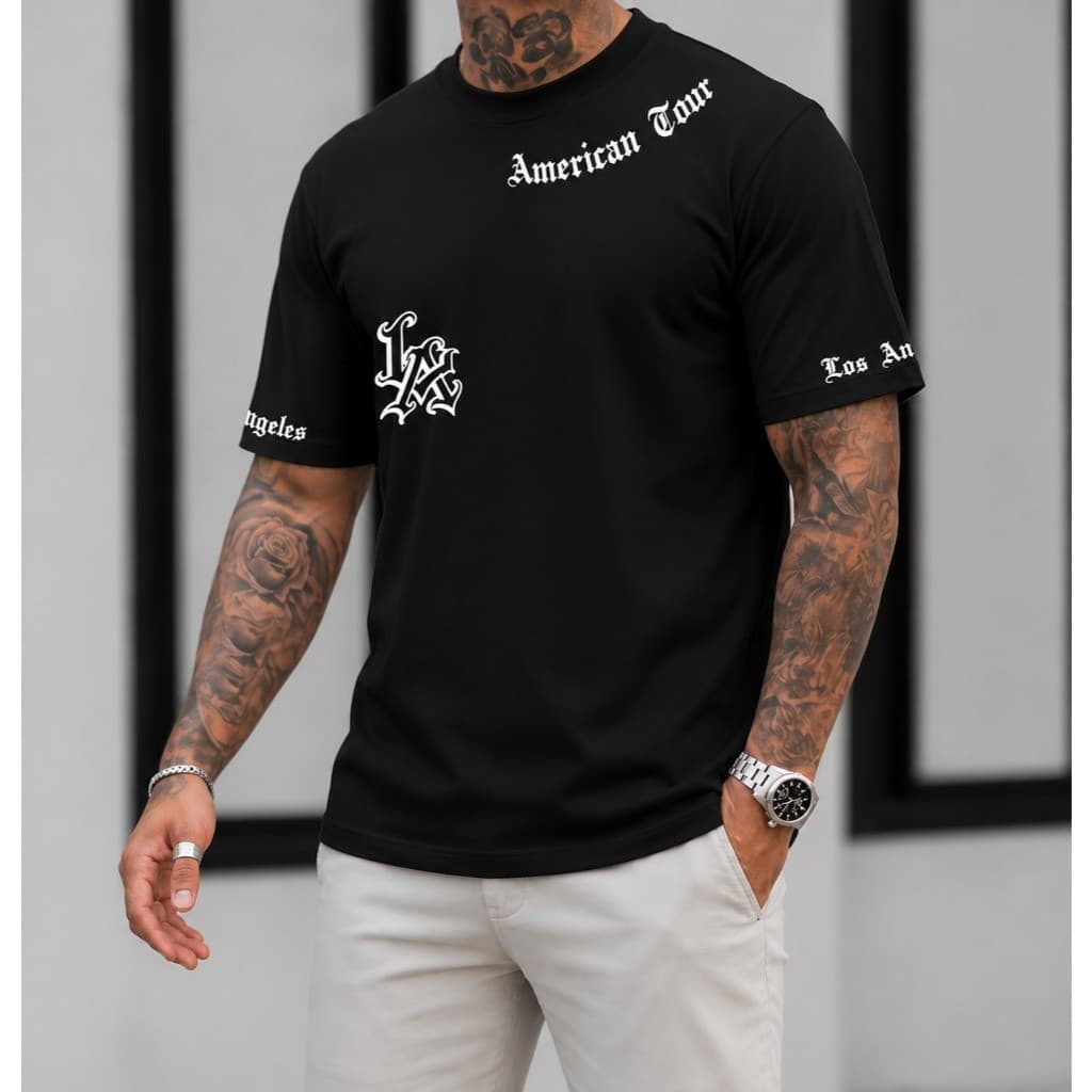 Camiseta Larga Lançamento 2026 Camisa Gola Redonda Algodão Los Angeles America Qualidade Premium