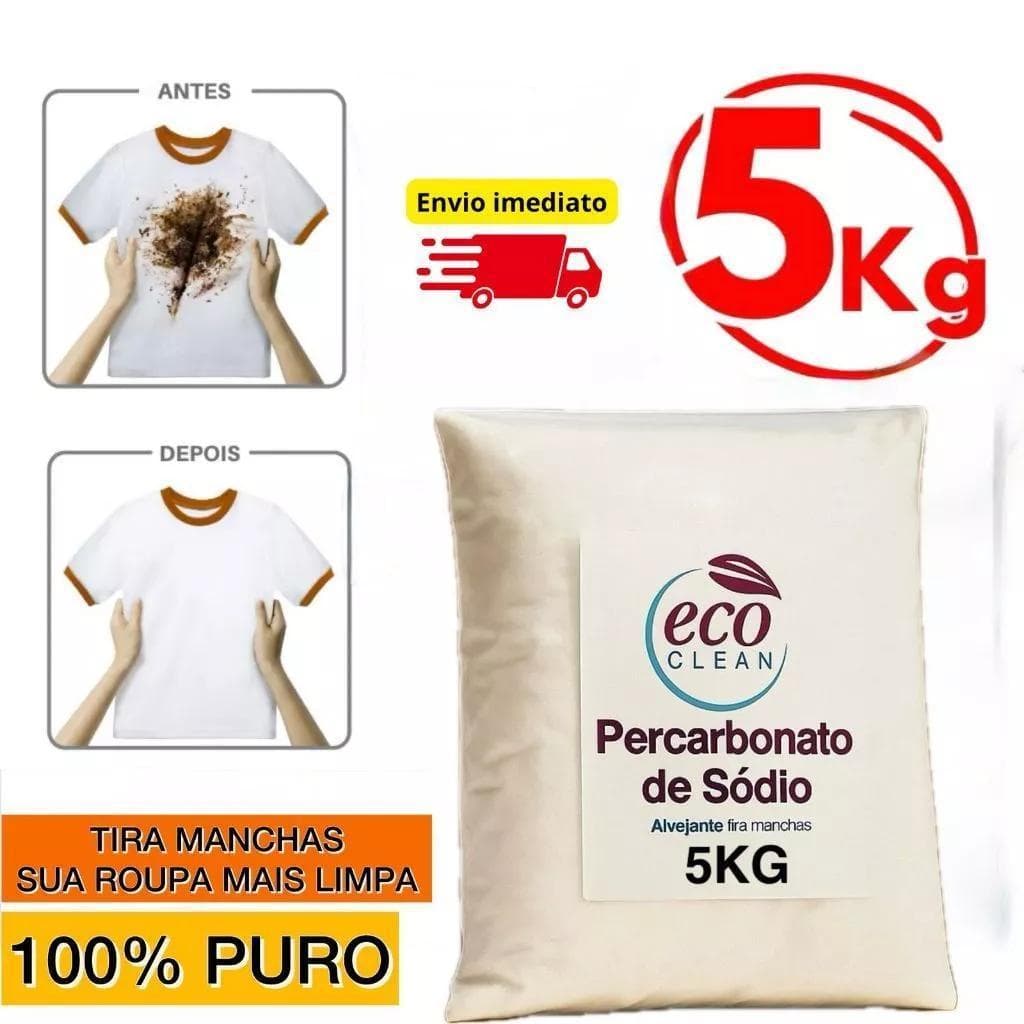 Percarbonato de Sódio 100% Puro 1kg 2kg 5kg Tira Manchas Roupas Brancas e Coloridas Alvejante Sem Cloro Limpeza Pesada