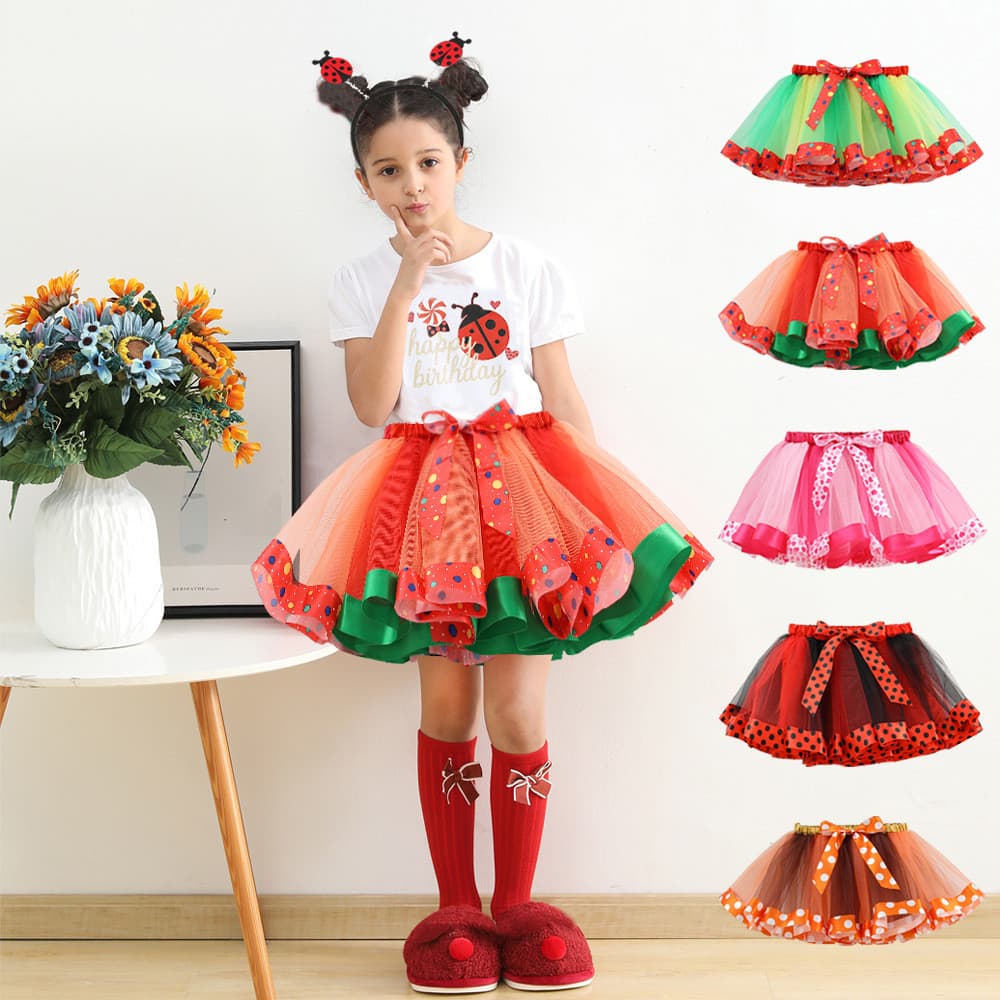 Natal arco-íris saia gaze meninas saia impressa desempenho saia curta com forro médio crianças Pettiskirt 2026