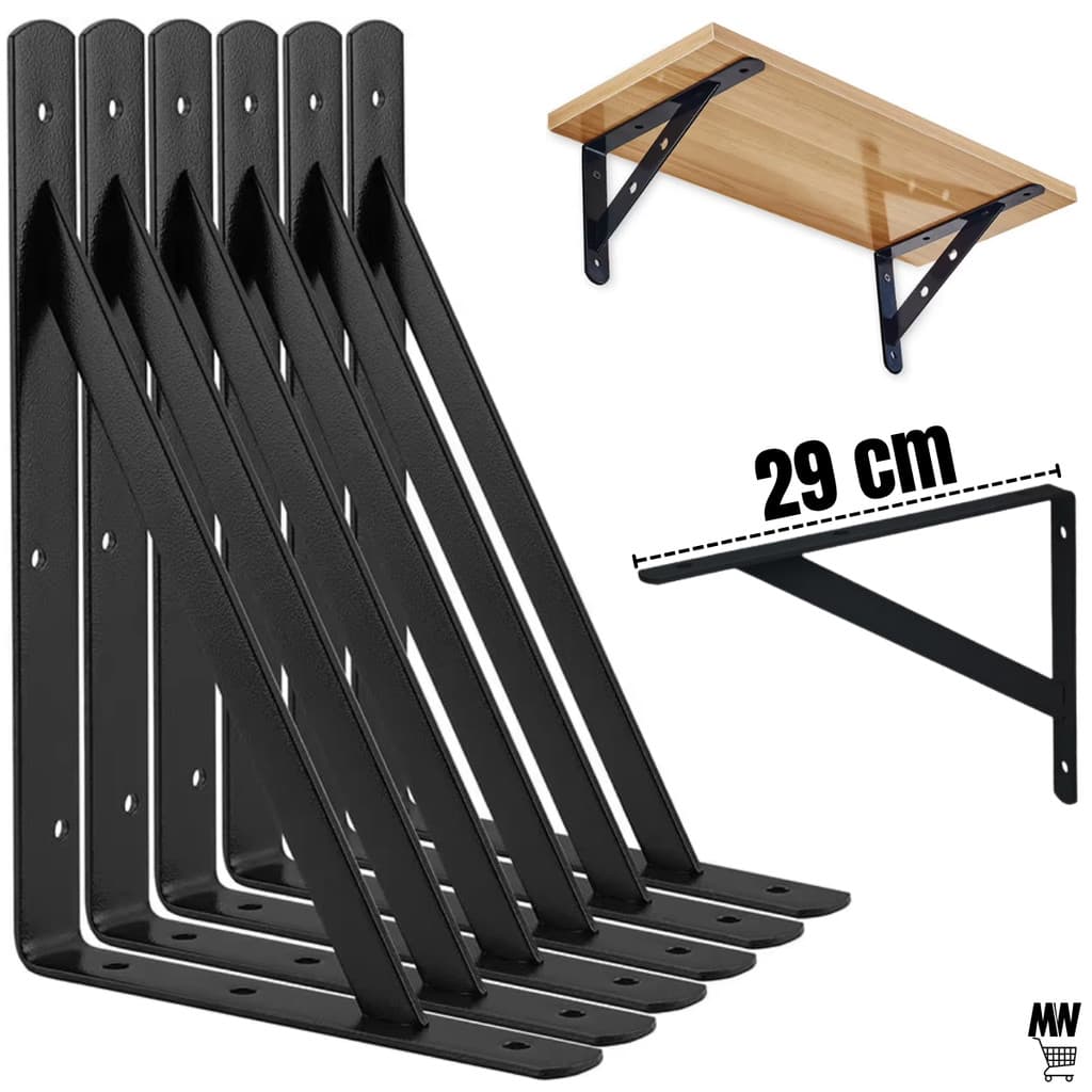 Kit de Suporte 2 a 20 Mãos francesas 29cm Preta Canto de Prateleira Reforçado