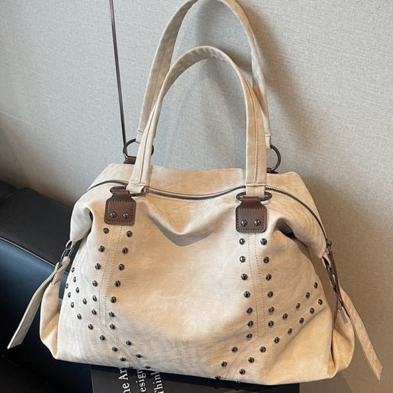 Bolsa De Ombro Casual Com Rebite De Grande Capacidade Viagem E Deslocamento