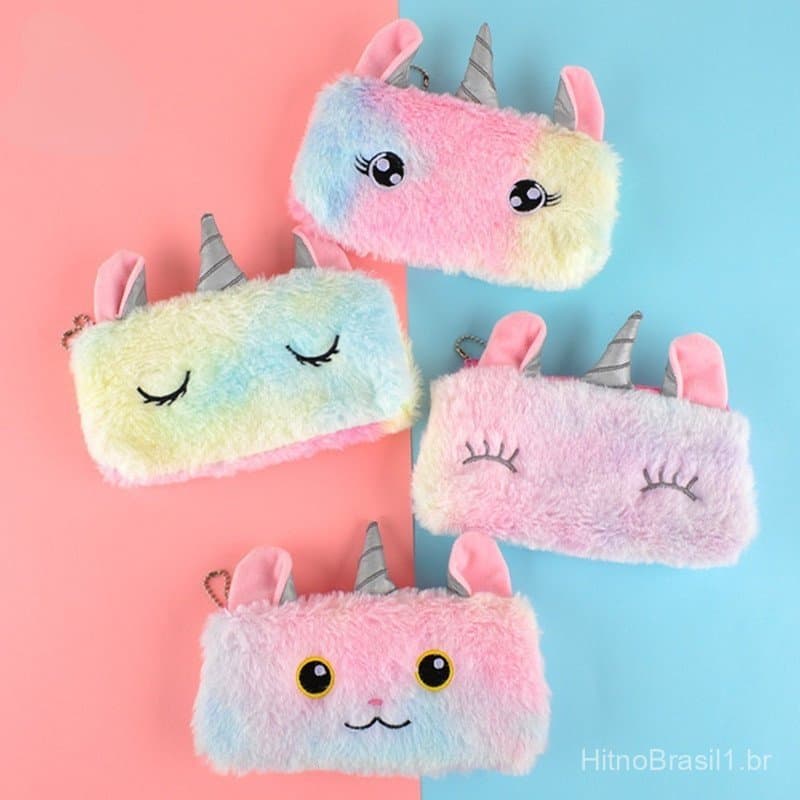1 Peça Estojo De Pelúcia De Unicórnio Kawaii Para Chaveiro/Bolsa Escolar/Presente