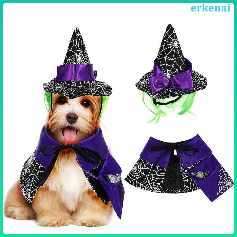🎃 1Conjunto Fantasia Pet Halloween Em Cetim Roxo Para Uso Animal