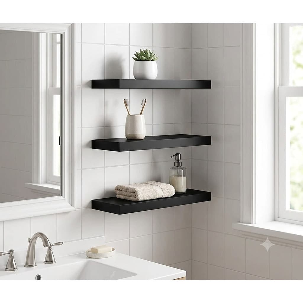 Kit 3 Prateleiras Decorativas MDF 30x10cm  Nicho Parede Sala Cozinha Quarto Banheiro Completo