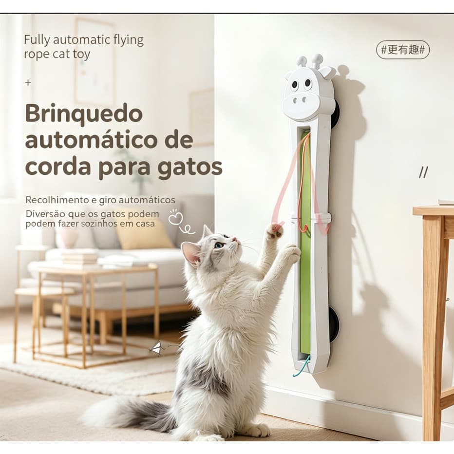 Ventosa totalmente automática montada na parede Teaser de gato corda automática elétrica balançando aliviando o tédio br