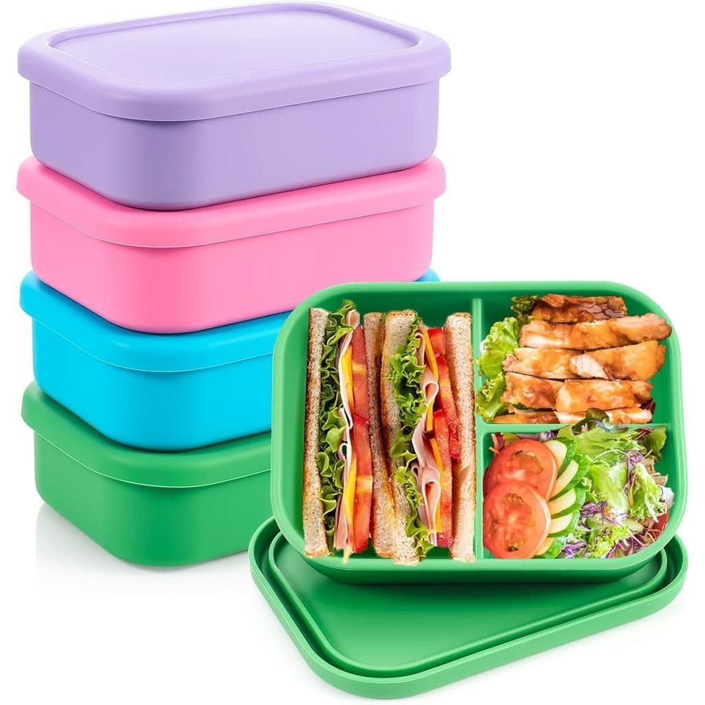 Recipiente compartimentado de silicone verde de 27,4 oz, adequado para marmitas, resistente a micro-ondas, reutilizável,