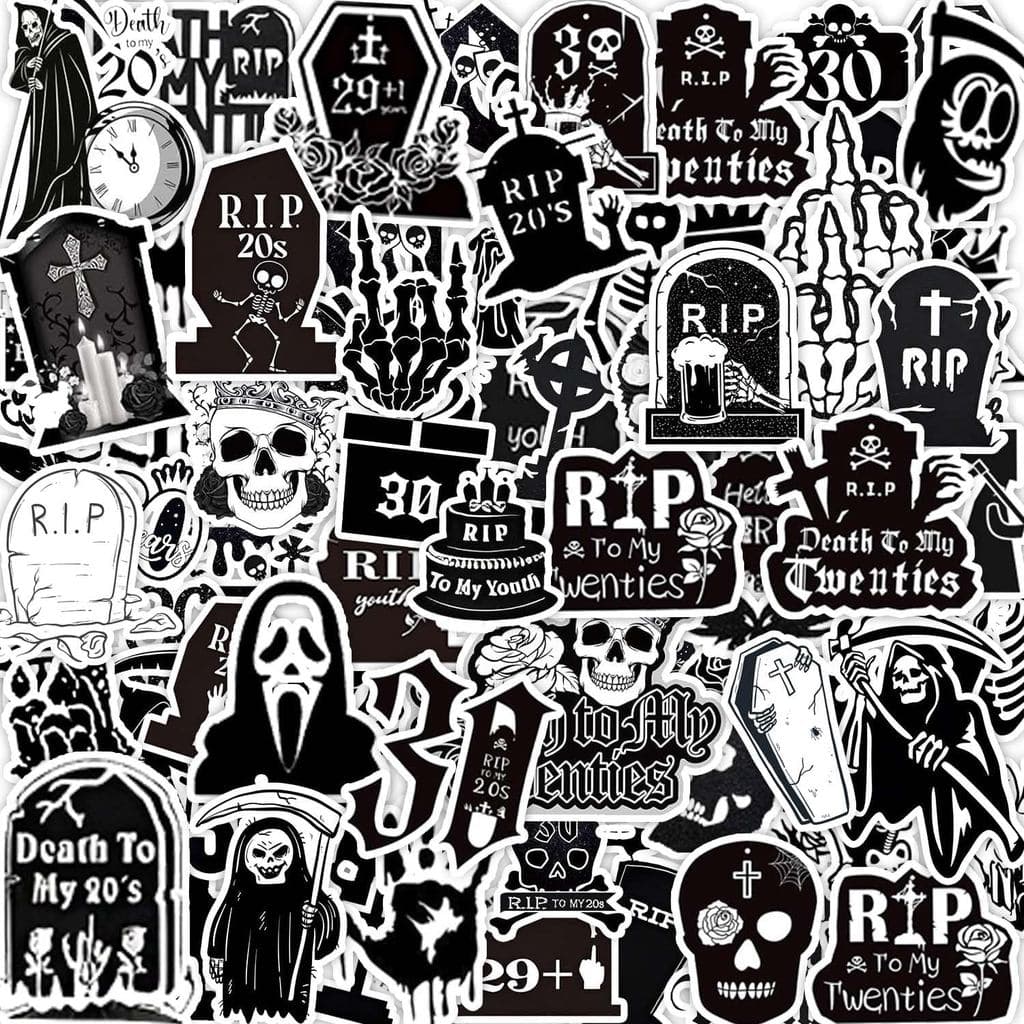 104 Adesivos de Aniversário de 30 Anos, Suprimentos para Festa de Halloween, Suprimentos para Festa 'A Morte aos Meus 20