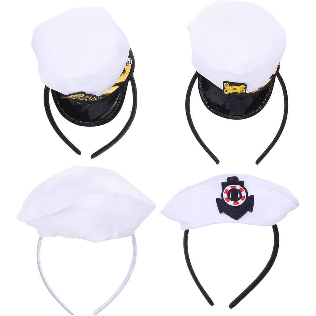 4 Pcs Small Sailor Hat Headband - Mini Captain Navy Yacht Party Hair Hoop for Kids Nautical Costume Photo Props Marine T