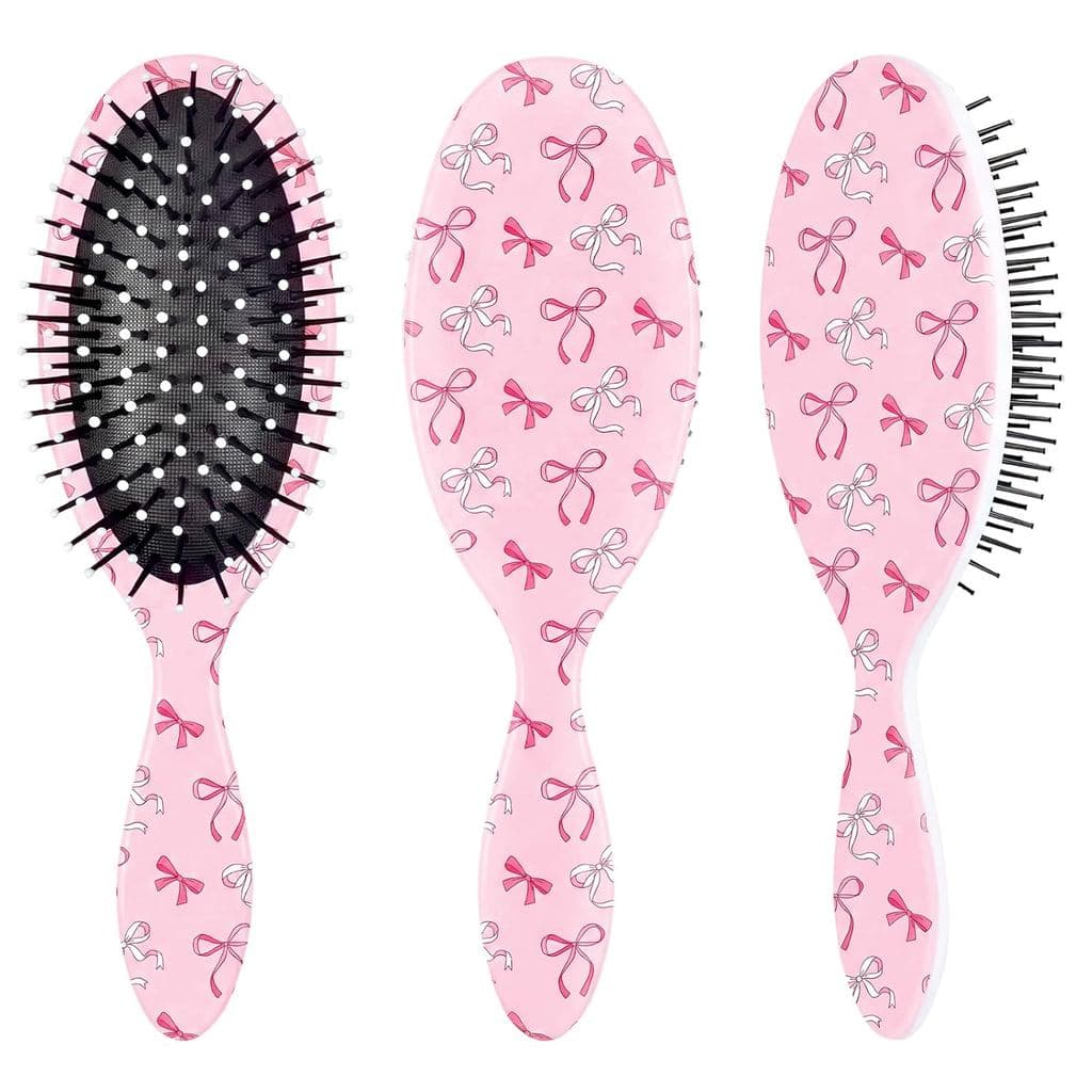 Escova de Cabelo para Meninas e Mulheres, Escova Desembaraçadora Rosa com Laço para Cabelos Cacheados, Escova Sem Dor pa