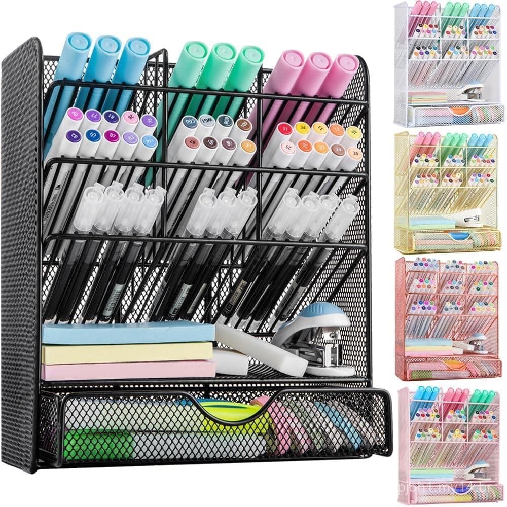 Organizador de Canetas de Metal Spacrea, Porta-Lápis para Mesa, Organizador de Mesa com Gaveta para Escola, Casa, Materi