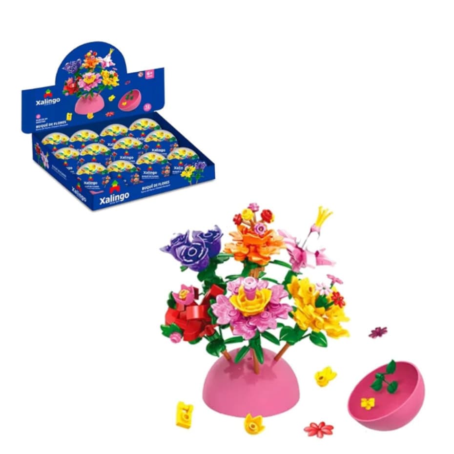 Blocos de Montar Flores Xalingo – Buquê Criativo de Blocos Coloridos Brinquedo Educativo