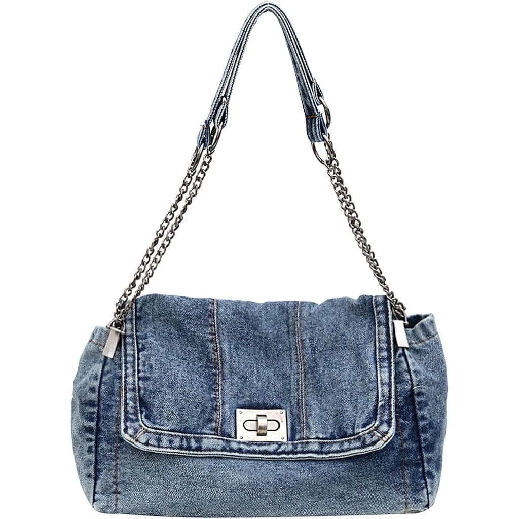 Bolsa Grande de Denim para Mulheres, Bolsa de Mão de Denim, Bolsa Transversal Casual Vintage, Bolsa de Ombro Leve, Bolsa