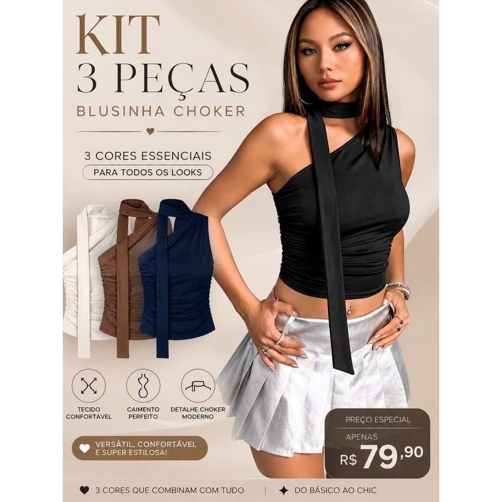 Kit 3 Blusinhas Choker | Tendência 2026