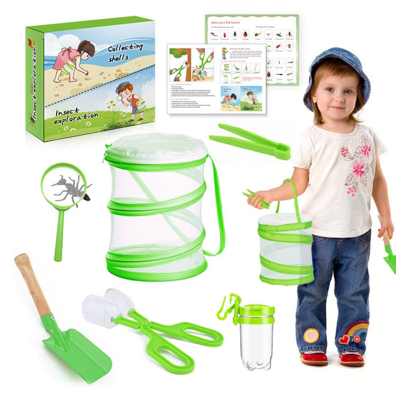 Kit Aventura Infantil ao Ar Livre 7 Peças, Caixa de Observação de Insetos, Gaiola Dobrável, Casa para Insetos