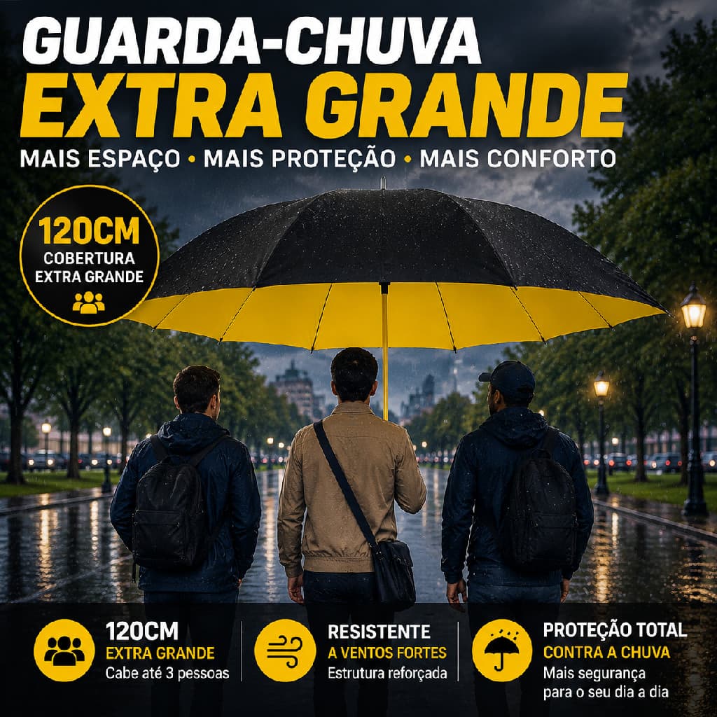 Guarda-Chuva Grande Automático Reforçado - Fibra de Vidro com Proteção UV, Anti Vento para Chuva Forte e Tempestade