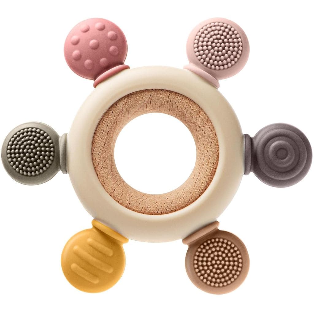 Brinquedos de dentição para bebês de 0-6 e 6-12 meses, anel de dentição de silicone sem BPA |   6 Superfícies Texturizad